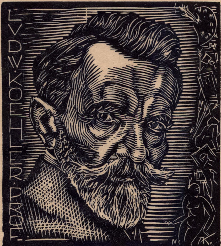 Людвик Кёлер - графика с изображением художника, А. Карны, 1926, тушь/бумага.